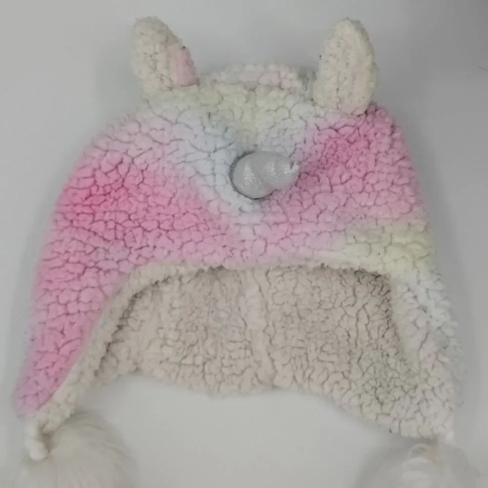 Unicorn Fleece Hat for Kids - Pink and White